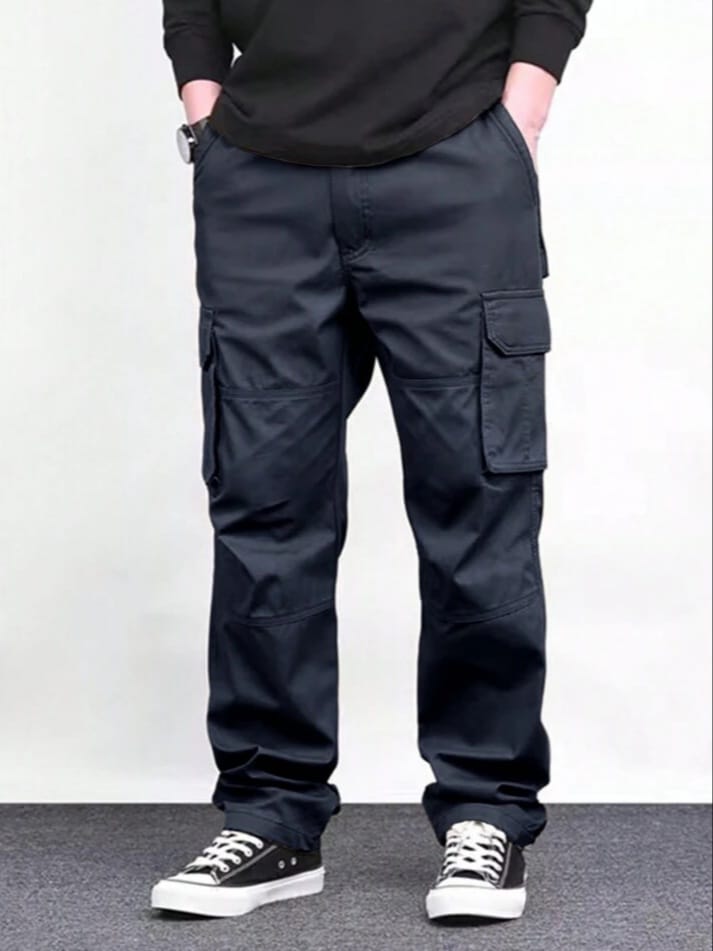 REALX Men's Homme Solid Color Wide Leg So Many Pocket Cargo Pants